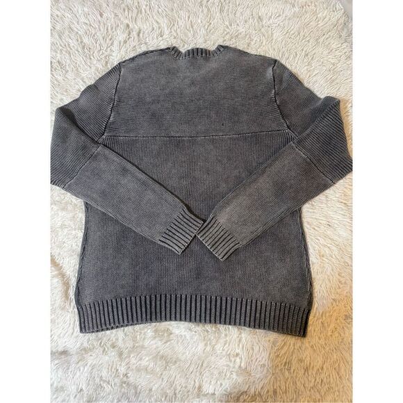 Men crew neck ribbed long sleeve gray pullover sweatshirt M - Picture 3 of 5